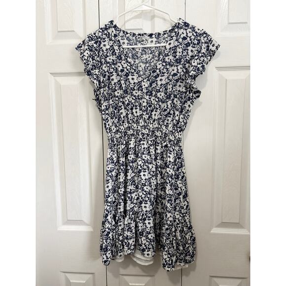Rails Tara Navy Blue and White Lined Floral Dress Size Medium - Picture 2 of 9